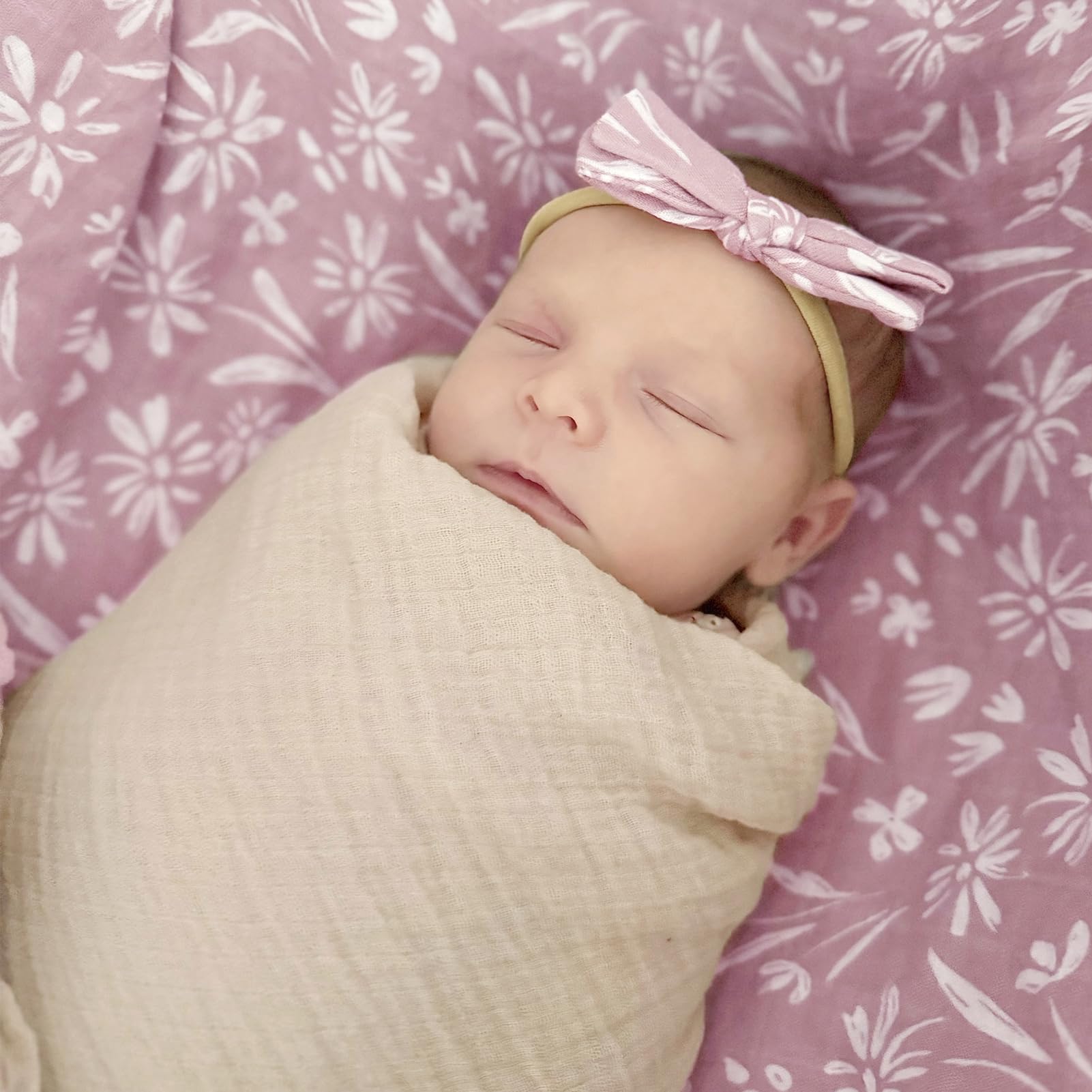 LifeTree swaddle newborn photos prop shows charming mauve florals enhancing memory-worthy portraits