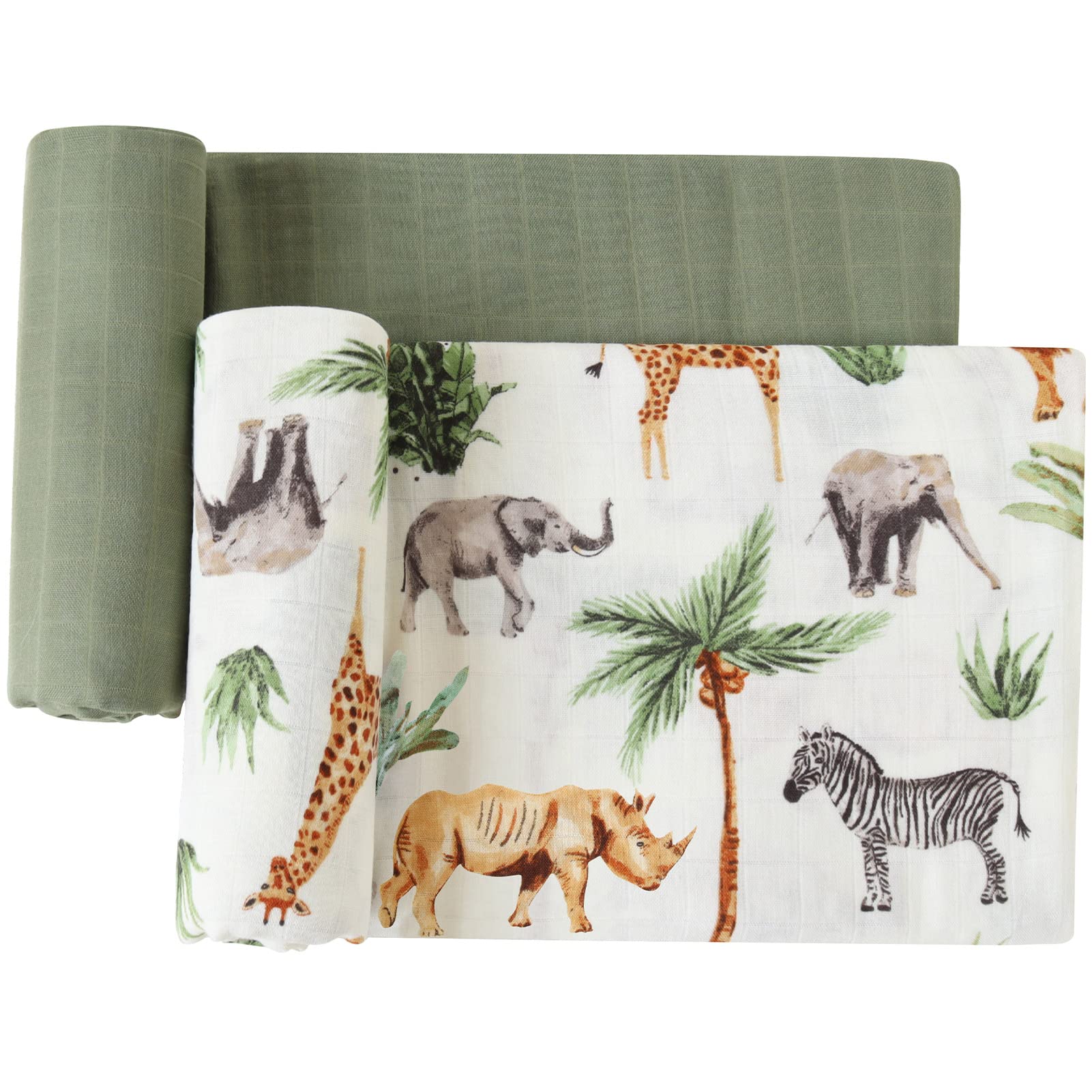 LifeTree swaddle for newborn photos with safari print.