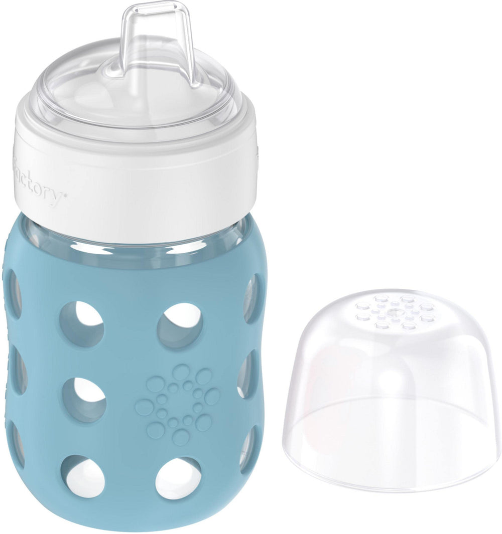 Lifefactory 8oz bottle with sippy spout supports transition from nipple.