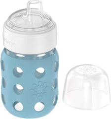 Lifefactory 8oz bottle with sippy spout supports transition from nipple.