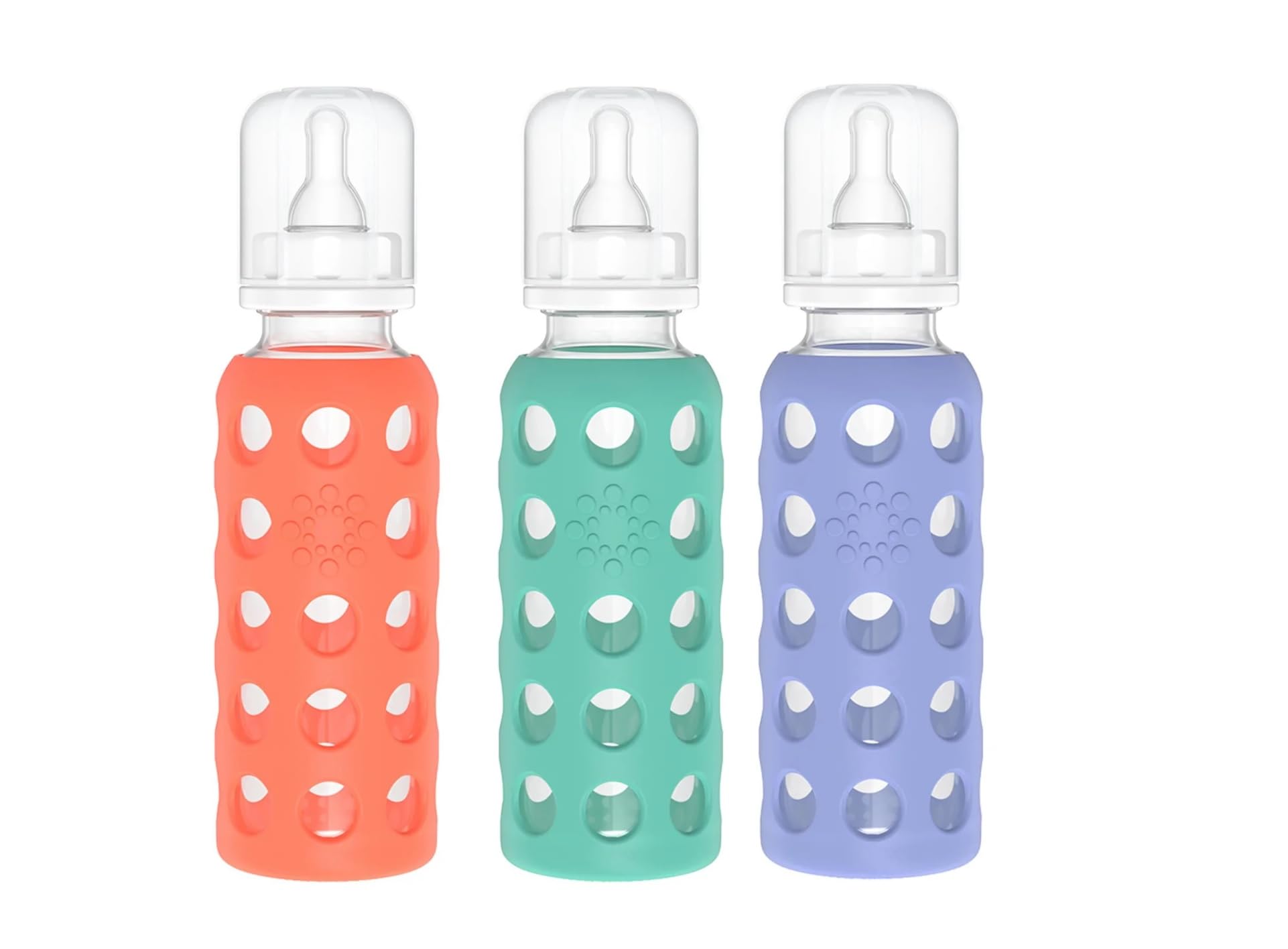 Lifefactory 9oz baby bottle with Papaya sleeve for easy grip feeding