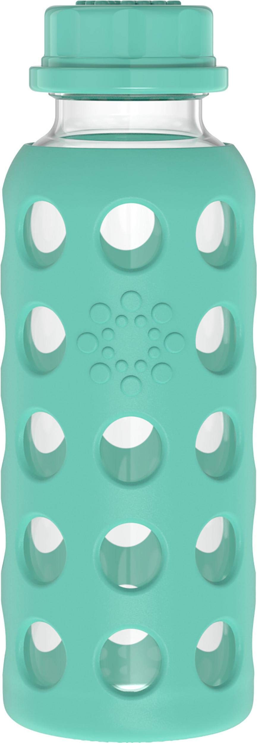 Lifefactory 9oz glass bottle with flat cap and kale sleeve for leakproof hydration