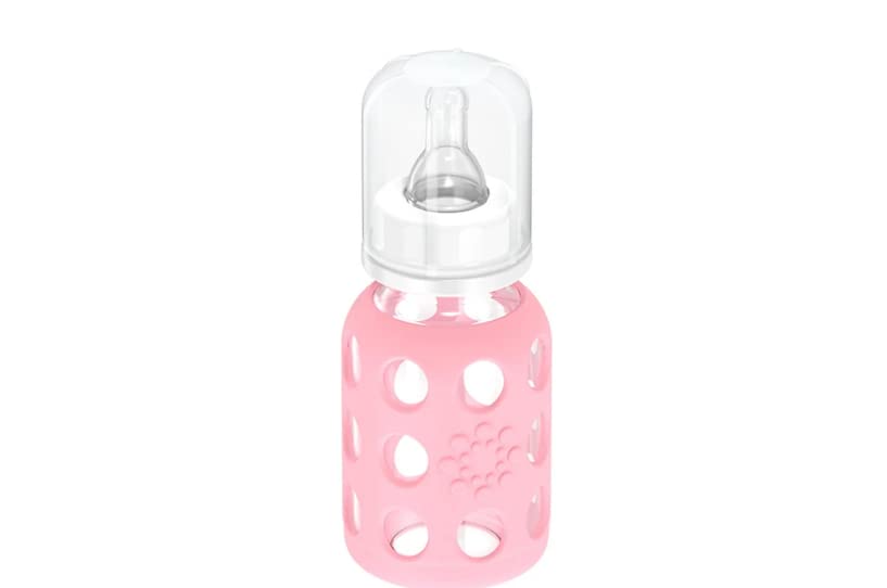 Lifefactory pink cap and ring securing the bottle