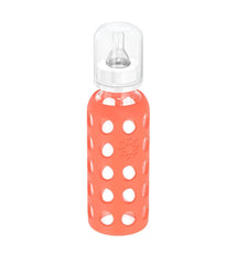 Lifefactory closeup of borosilicate glass bottle with protective sleeve
