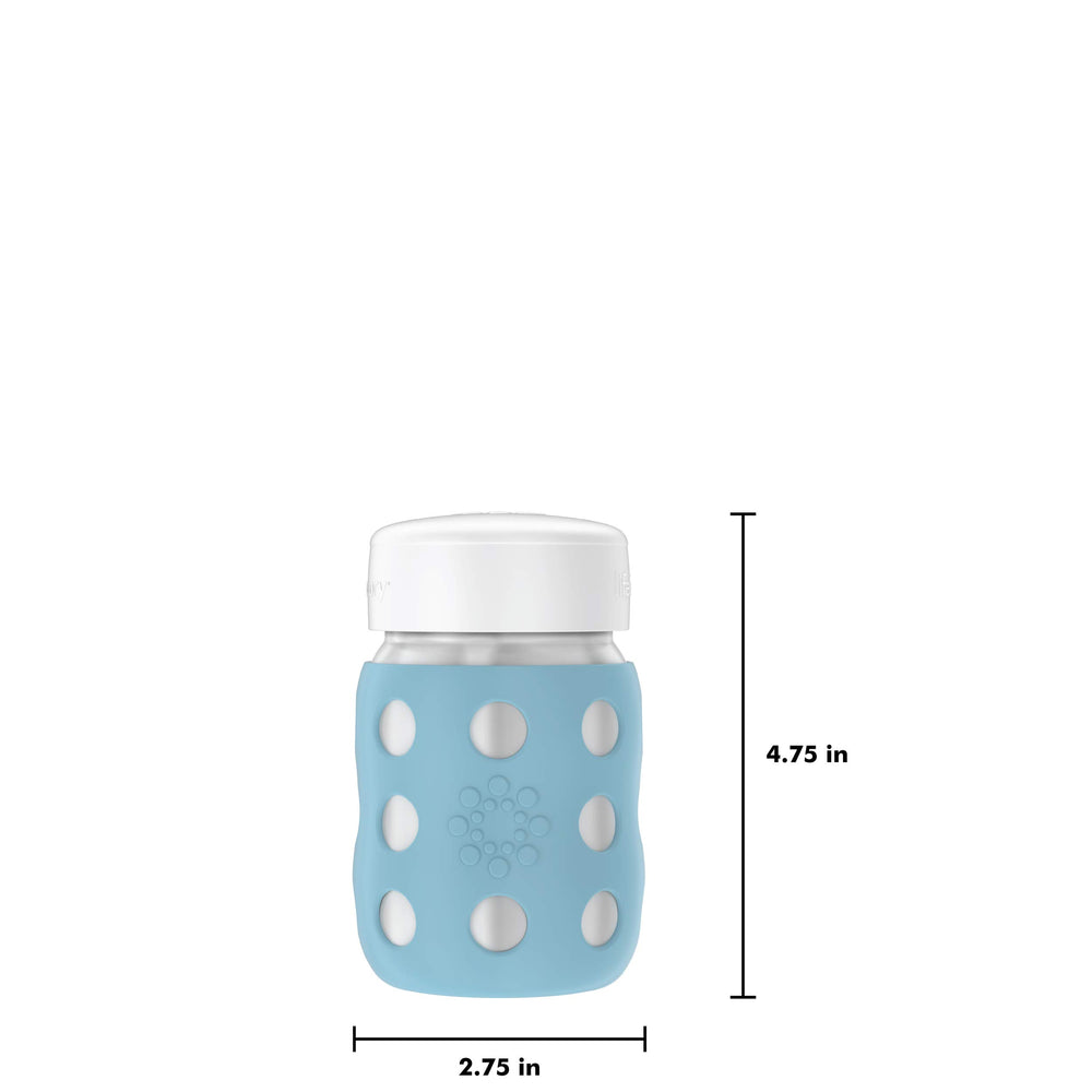 Lifefactory bottle supports interchangeable lids sold separately for growing needs