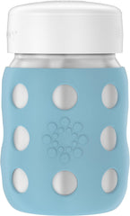 Lifefactory 8-ounce denim bottle with wide neck and silicone sleeve for easy grip
