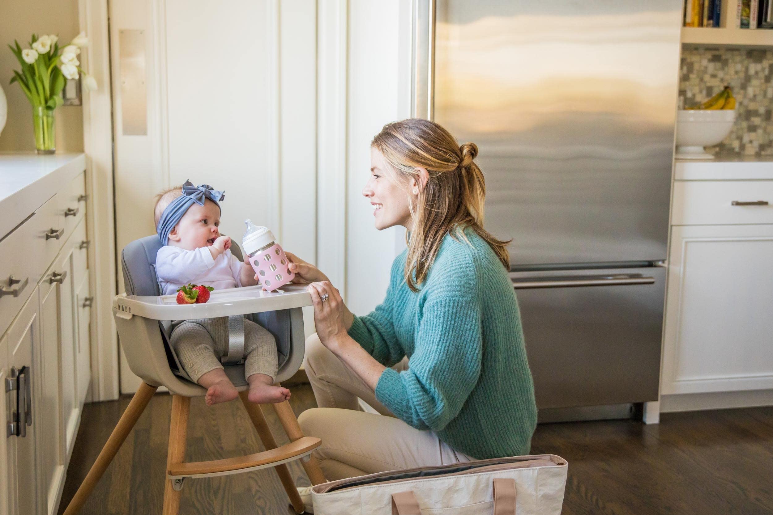 Lifefactory bottle designed for easy cleaning; dishwasher and sterilization safe