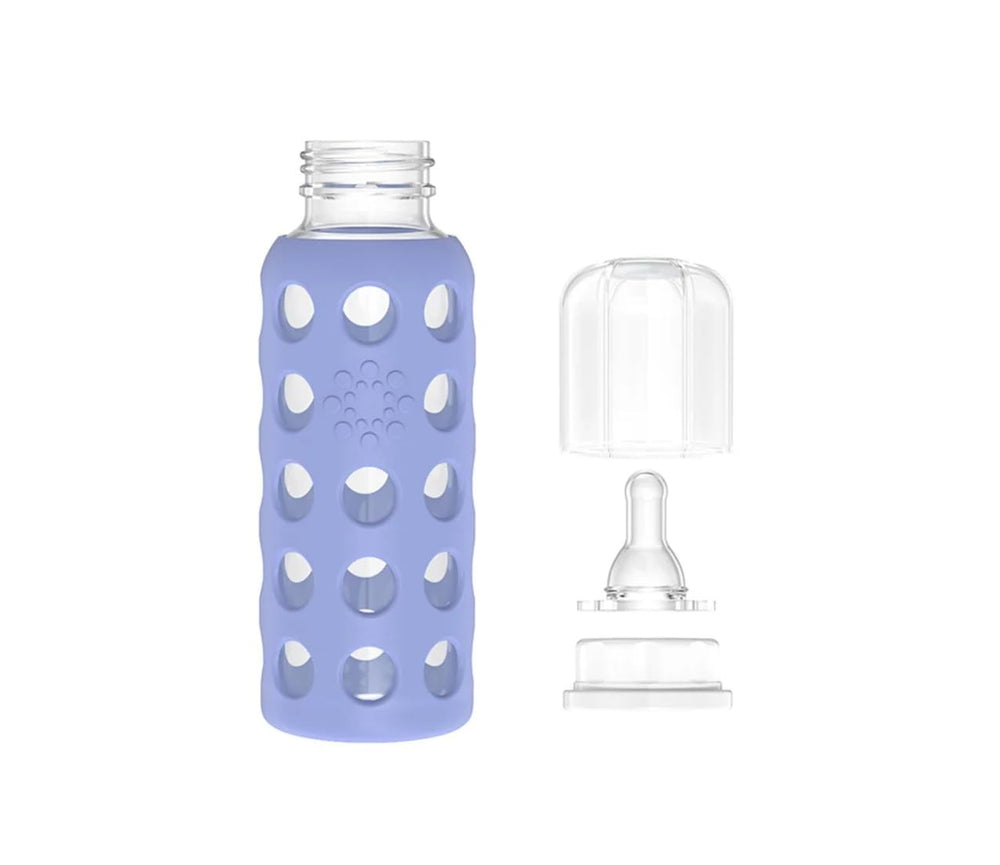 Lifefactory bottle sippy caps enable easy transition to independent drinking.