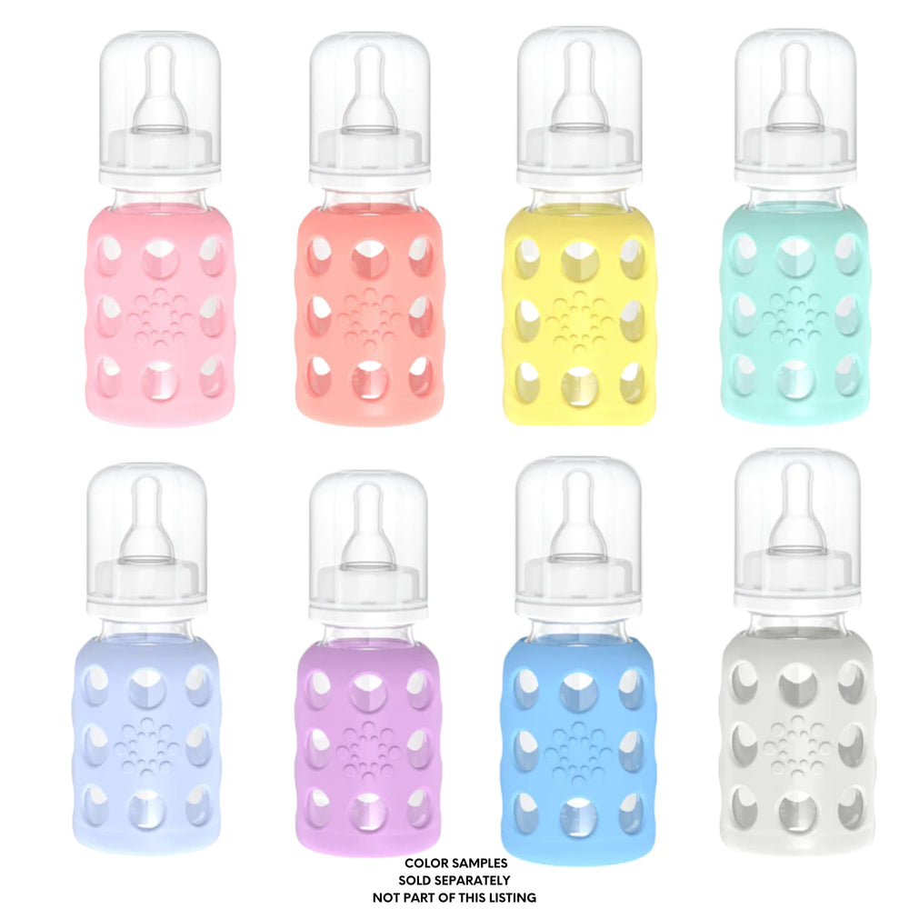 Lifefactory cantaloupe and banana colorway bottle for travel.