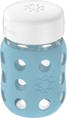 Lifefactory denim bottle with flat cap enables easy, spill-free travel.