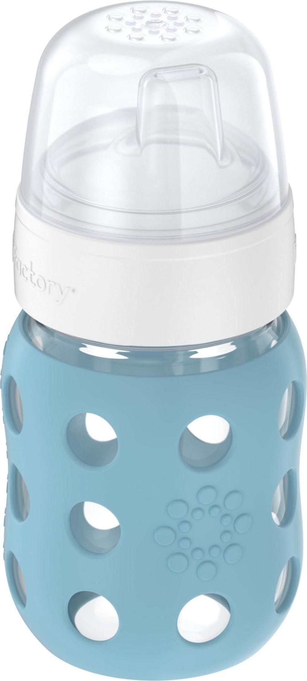 Lifefactory denim silicone sleeve provides secure grip during feeding.