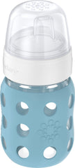 Lifefactory denim silicone sleeve provides secure grip during feeding.