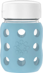 Lifefactory Denim 8-ounce wide-neck bottle with silicone sleeve offers a secure grip during feeds.