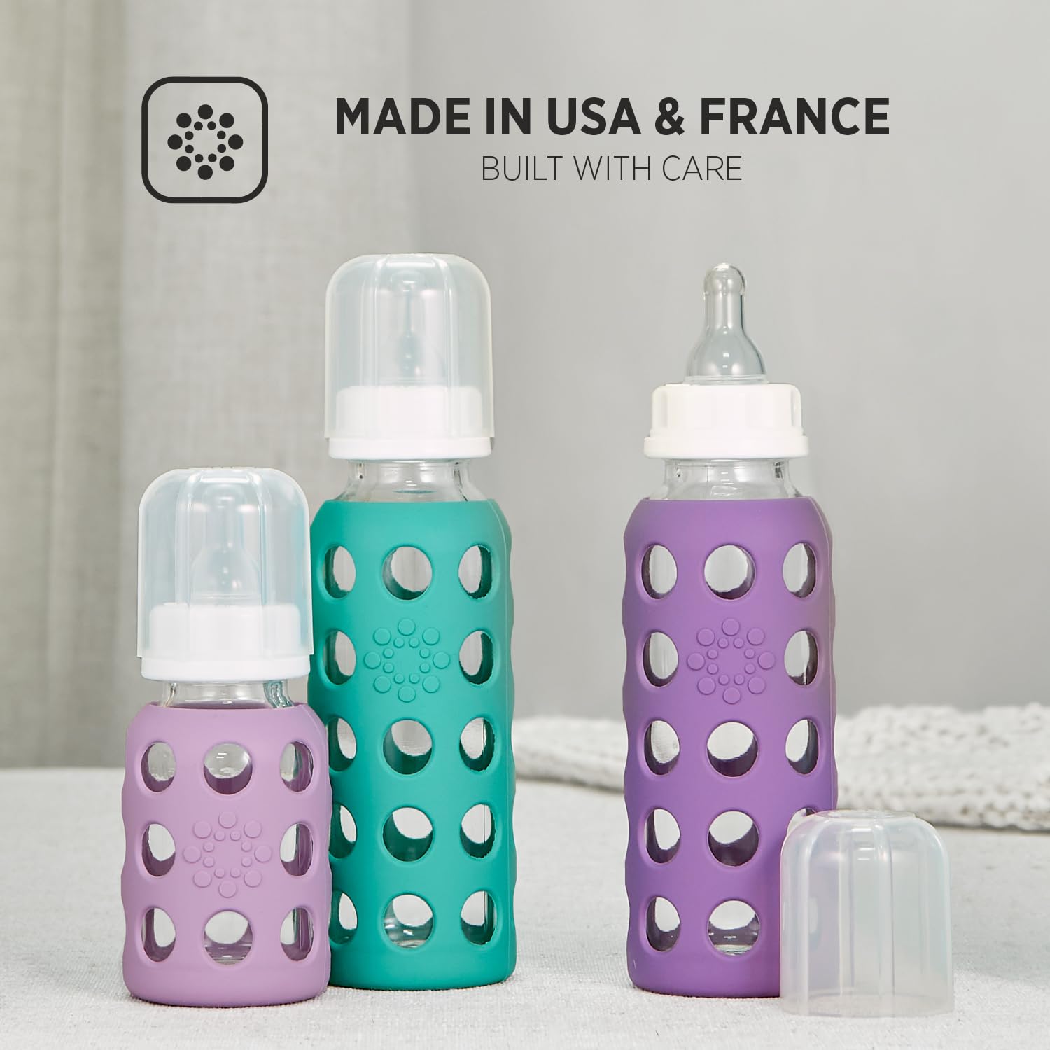 Lifefactory bottle shown for freezer to boiling water transitions with Kale design