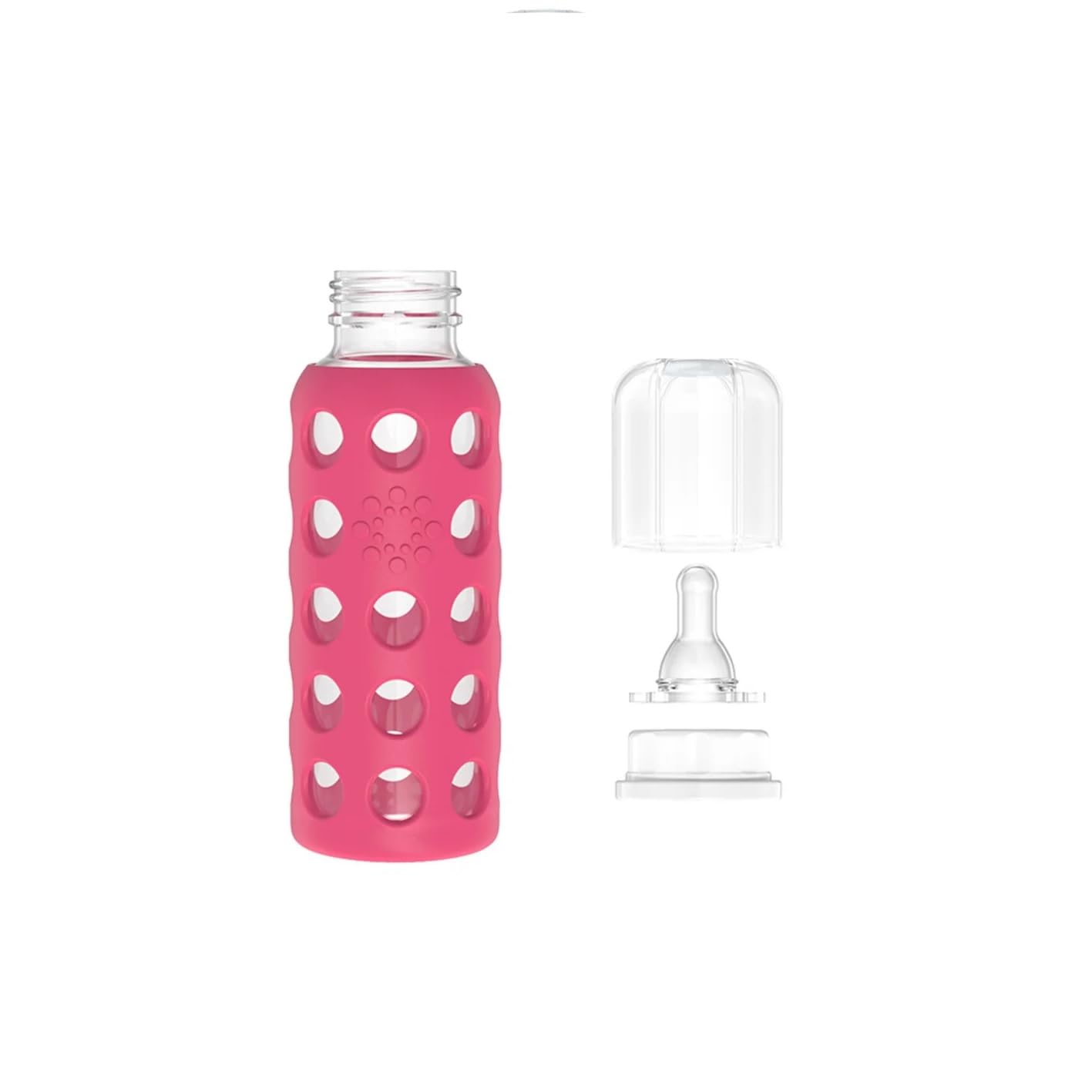 Lifefactory silicone sleeve close-up highlights slip-resistant protection during handling.