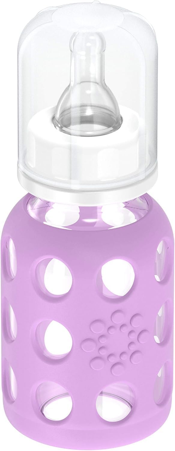 Lifefactory silicone sleeve provides a non-slip grip during feeding.