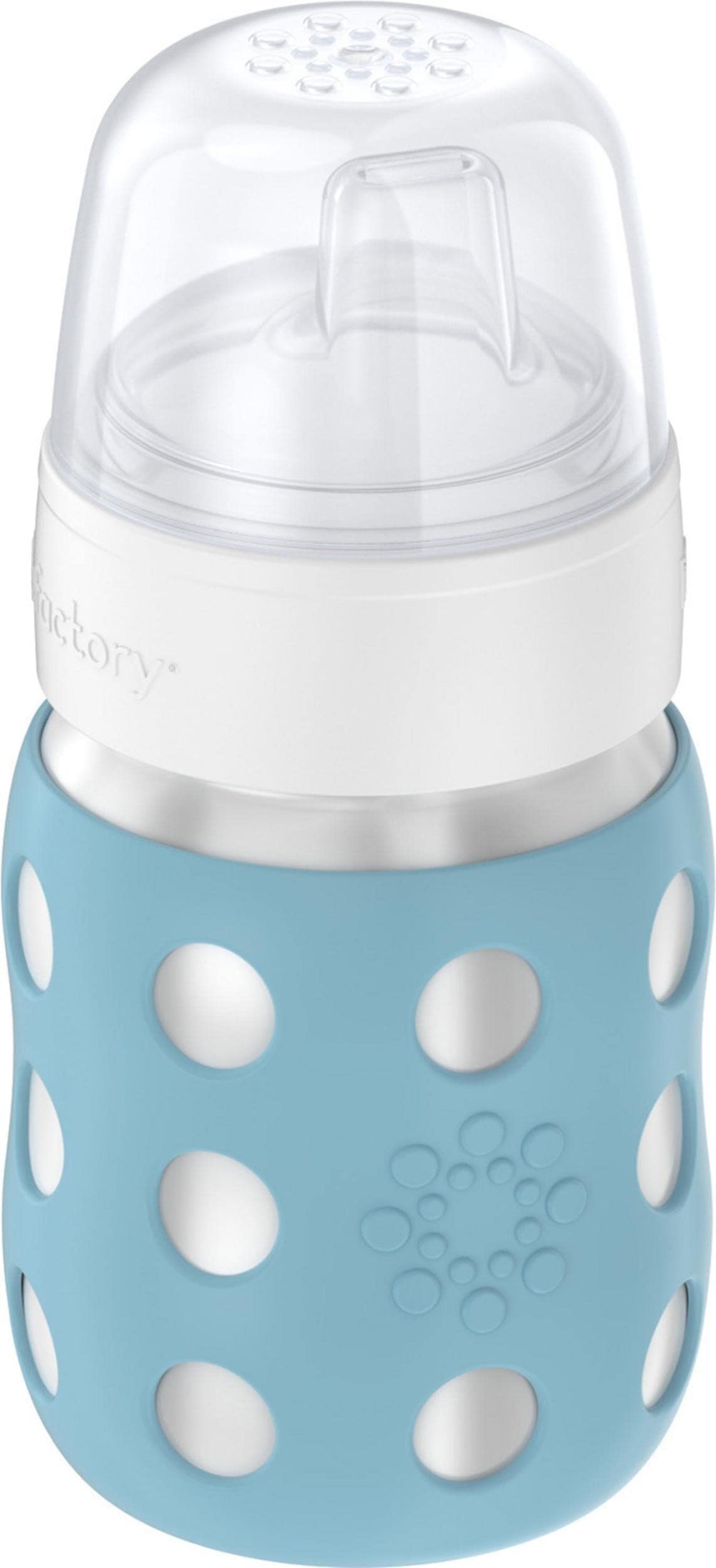 Lifefactory wide-neck bottle denim sleeve highlights easy filling and grip