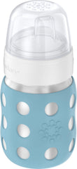 Lifefactory wide-neck bottle denim sleeve highlights easy filling and grip