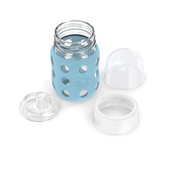 Lifefactory wide-neck bottle with grip-friendly design enables easy handling.