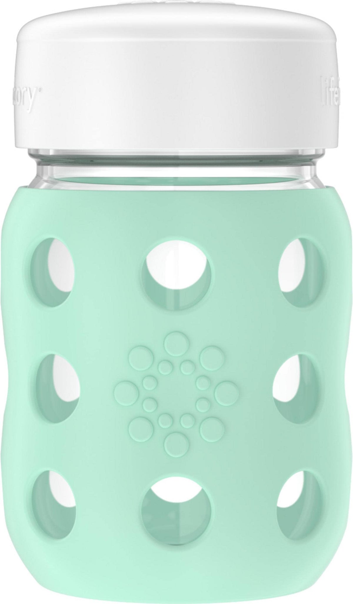 Lifefactory wide-neck bottle mint silicone sleeve with easy-grip design for one-handed feeding