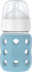 Lifefactory wide-neck denim sleeve bottle with easy-grip silicone cover.