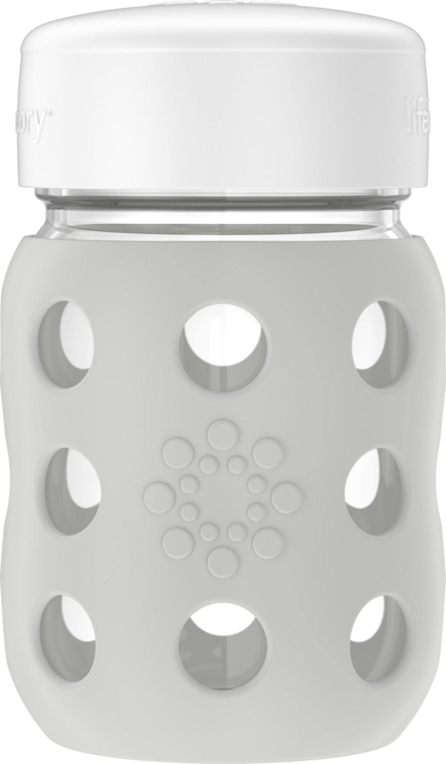 Lifefactory wide-neck glass baby bottle 8oz with stone gray silicone sleeve for easy filling and grip