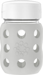 Lifefactory wide-neck glass baby bottle 8oz with stone gray silicone sleeve for easy filling and grip