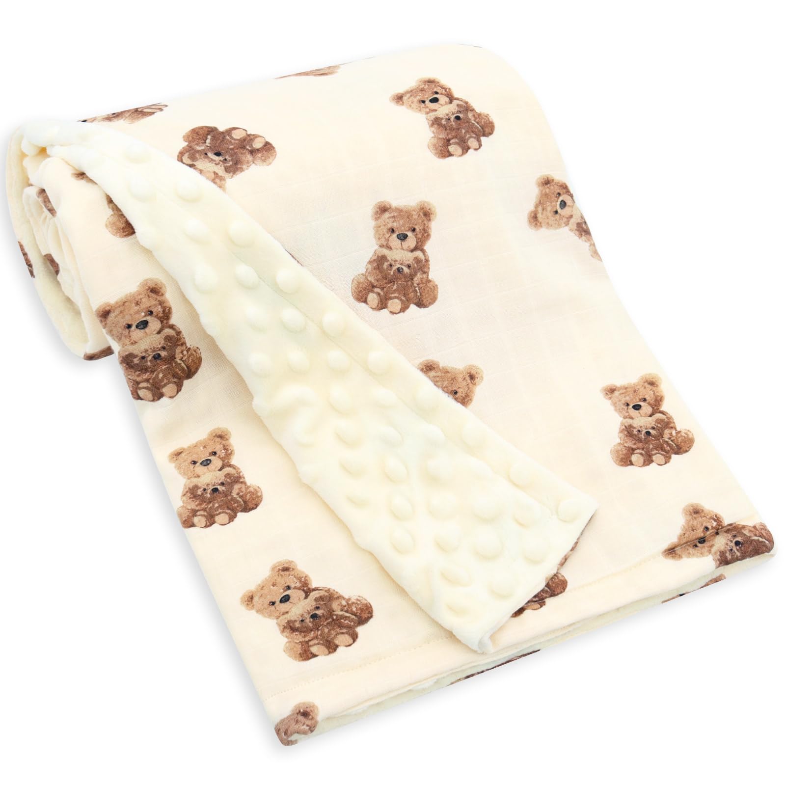LifeTree bear-pattern blanket front offers soft bamboo blend for cozy newborn comfort