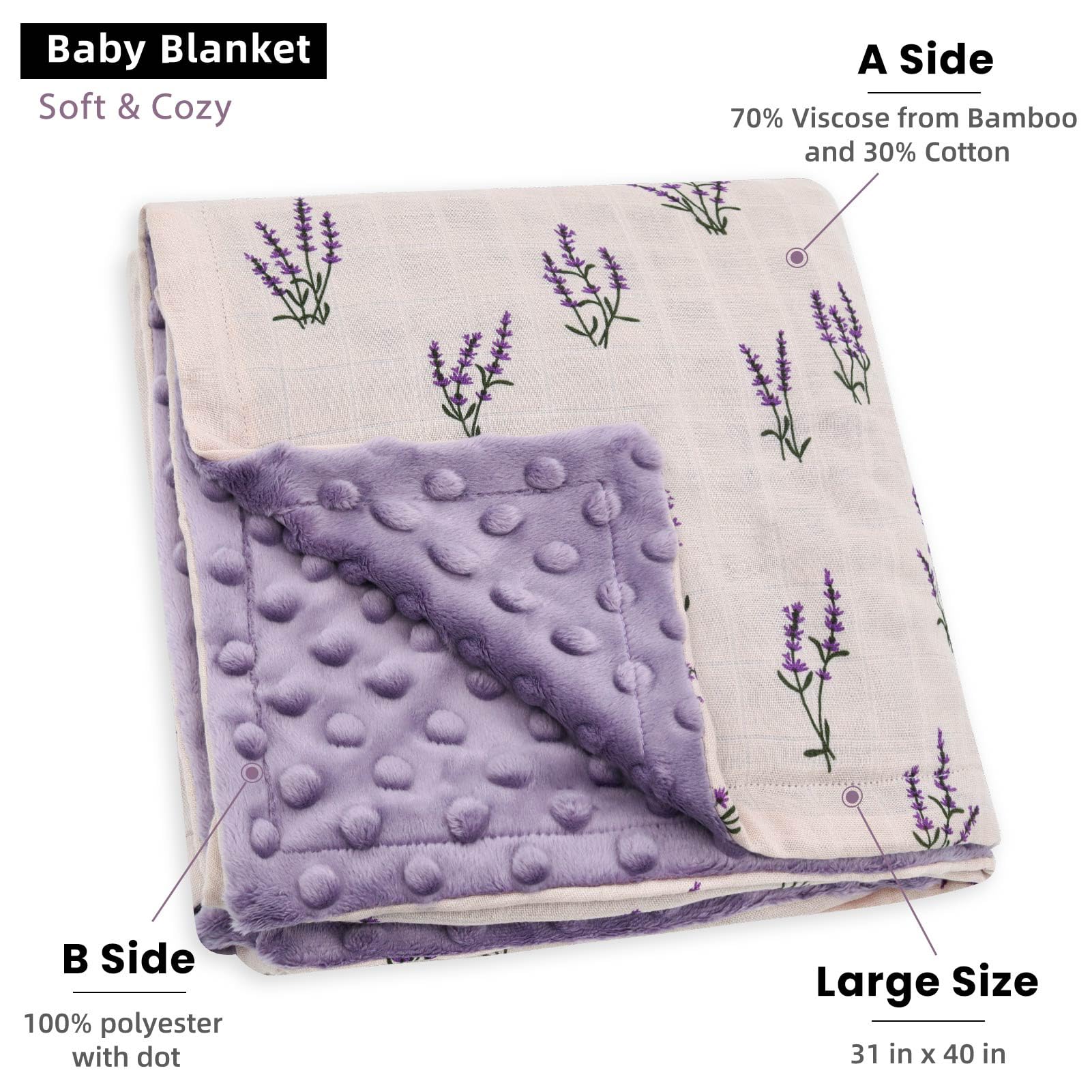 LifeTree baby blanket back dotted fleece showcases warmth and cozy feel for cooler moments.