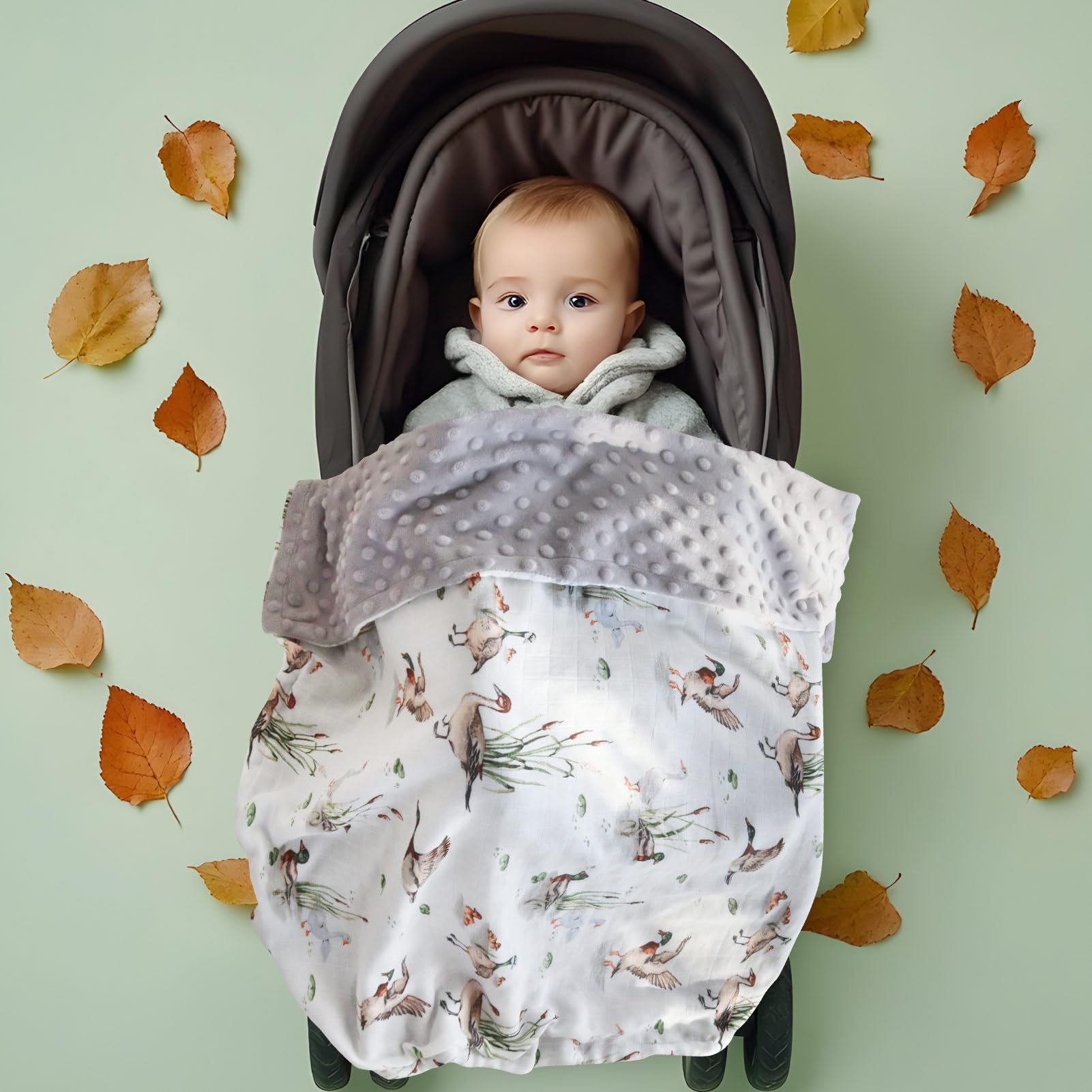 LifeTree blanket draped over a crib shows versatile coverage for nap time.
