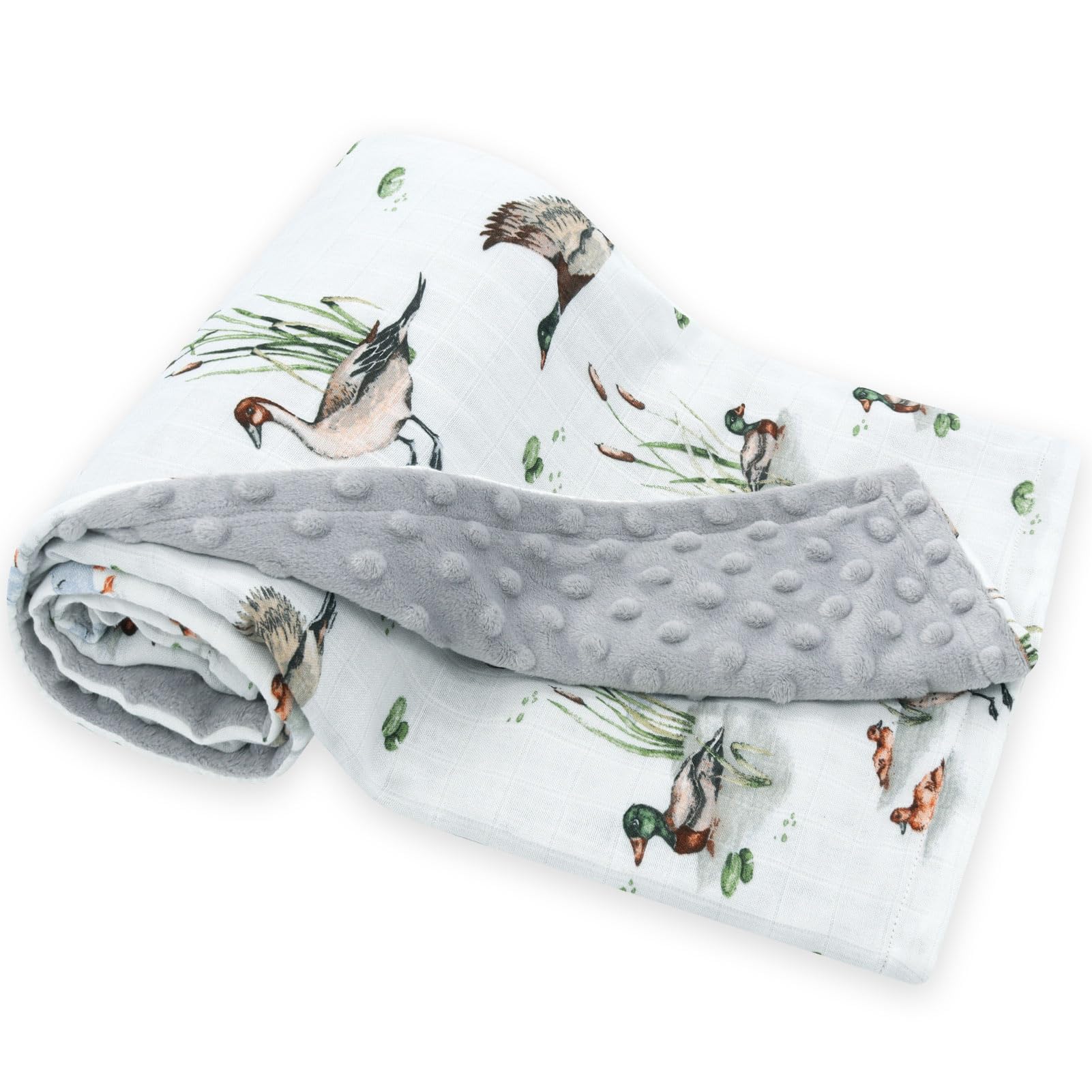 LifeTree baby blanket with muslin front in duck color shows breathable comfort for newborns.
