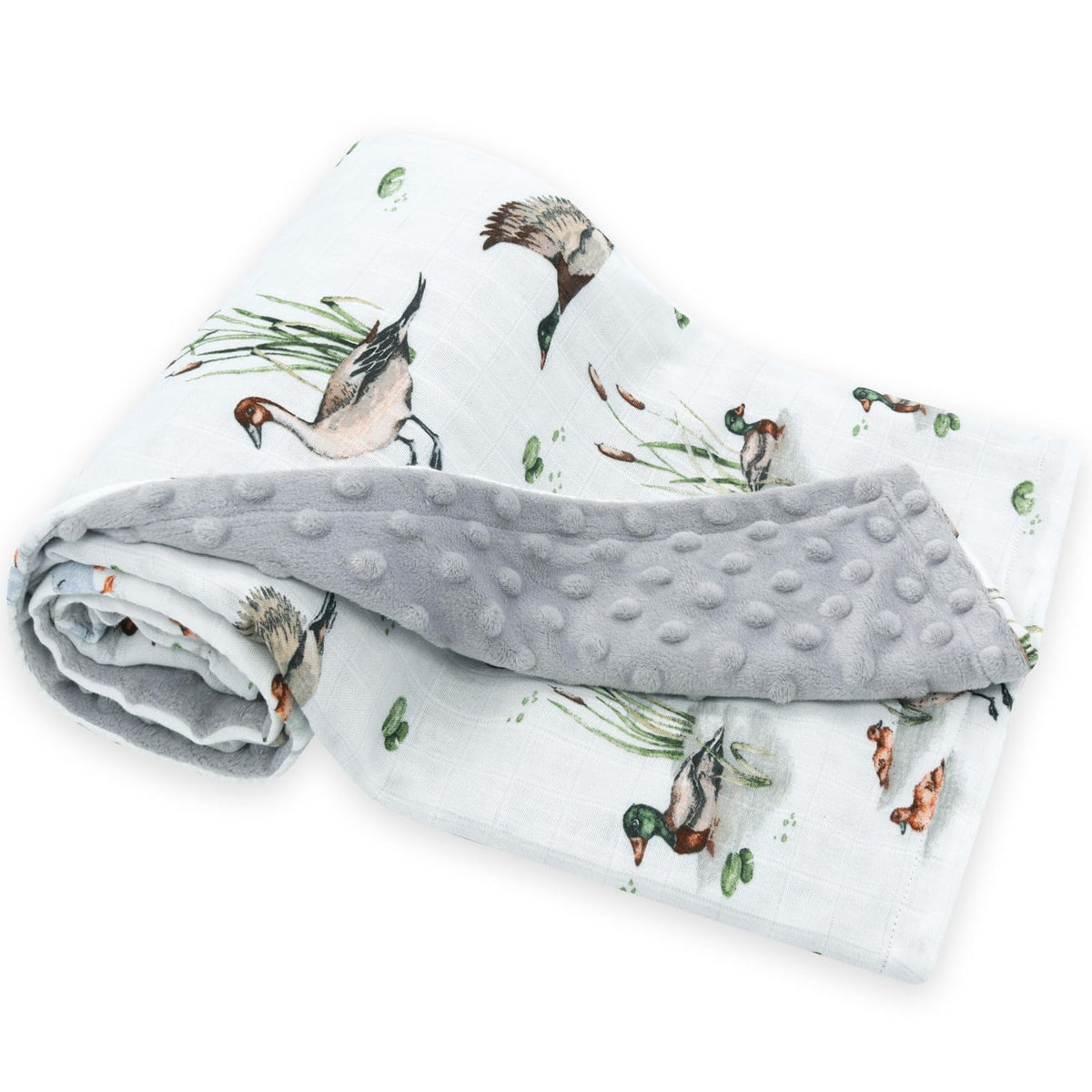 LifeTree baby blanket with muslin front in duck color shows breathable comfort for newborns.
