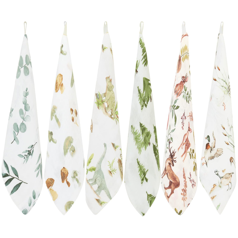 LifeTree 6-pack baby muslin washcloths with unisex patterns for gentle bath time.