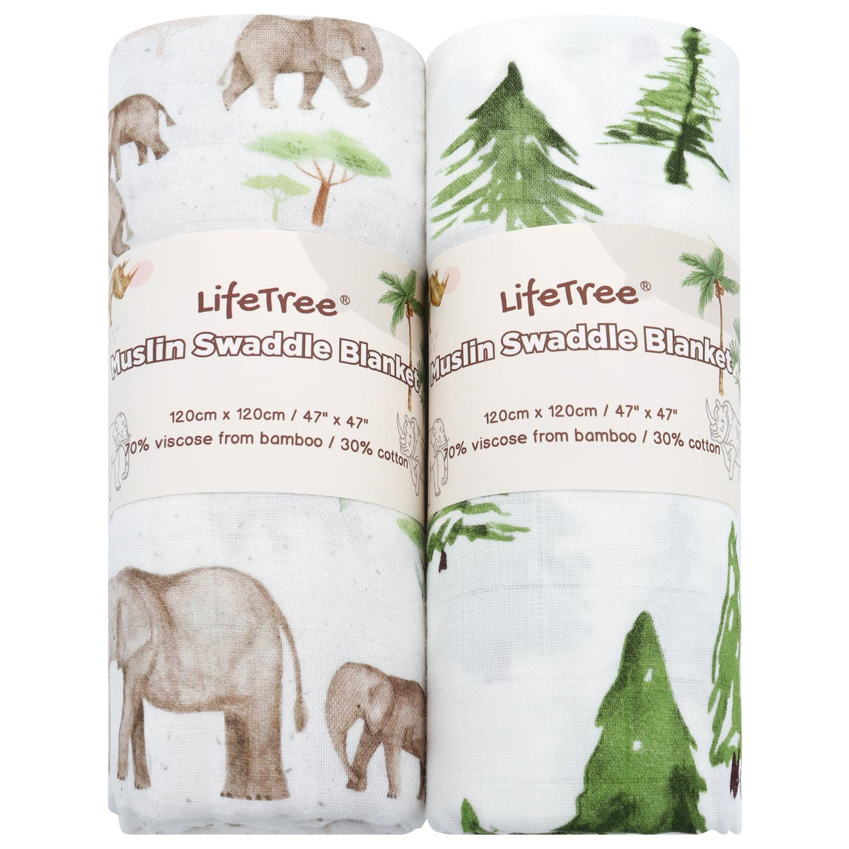 LifeTree baby swaddle blanket top view shows generous 47x47 inch size for secure wrapping.