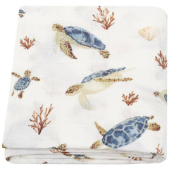 LifeTree baby swaddle sea turtle design offers cozy fabric for calm newborn snugness.