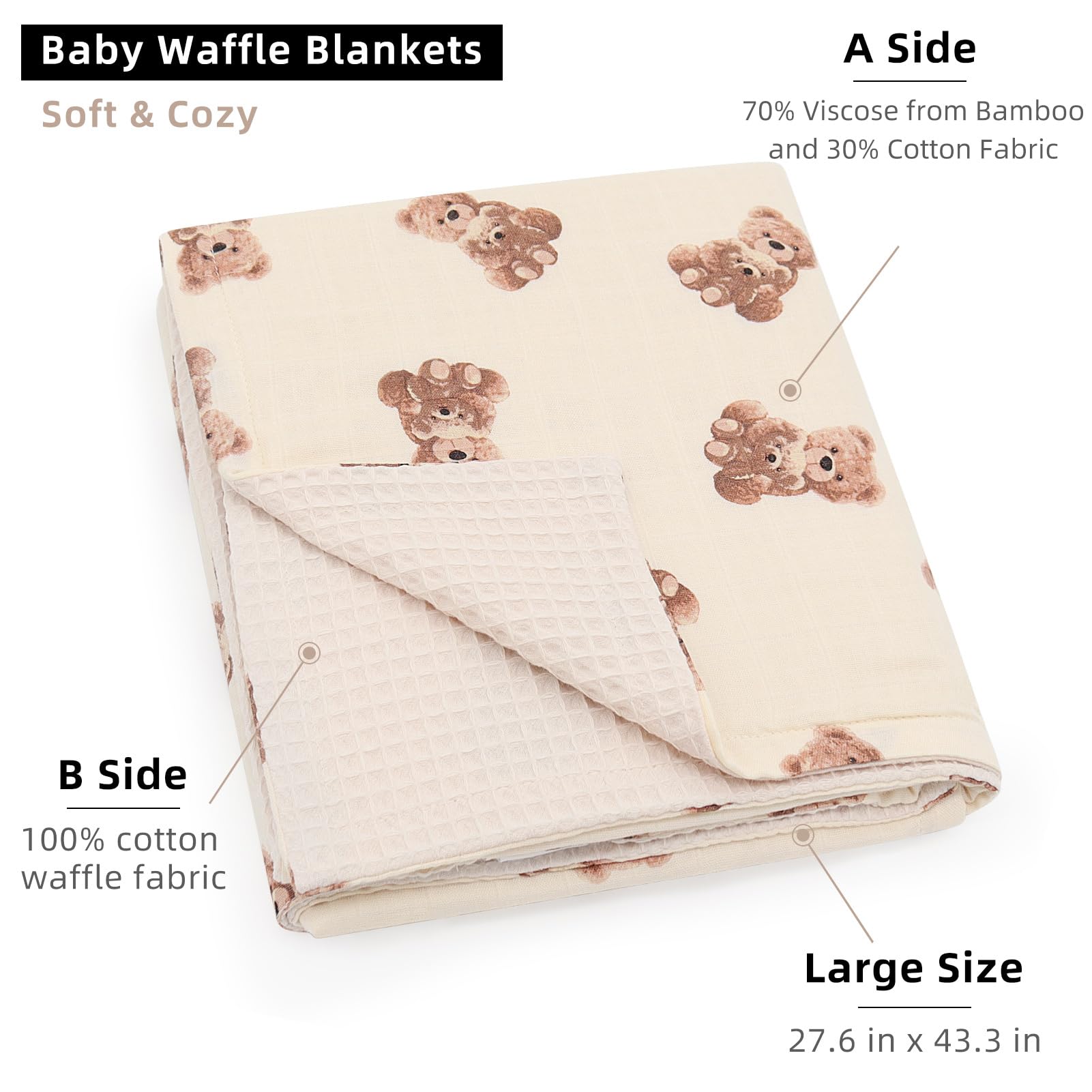 LifeTree bear-pattern waffle blanket back close-up, waffle texture and breathable comfort