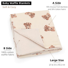 LifeTree bear-pattern waffle blanket back close-up, waffle texture and breathable comfort