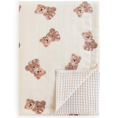 LifeTree bear-pattern waffle blanket front view, soft bamboo blend ideal for cozy swaddles