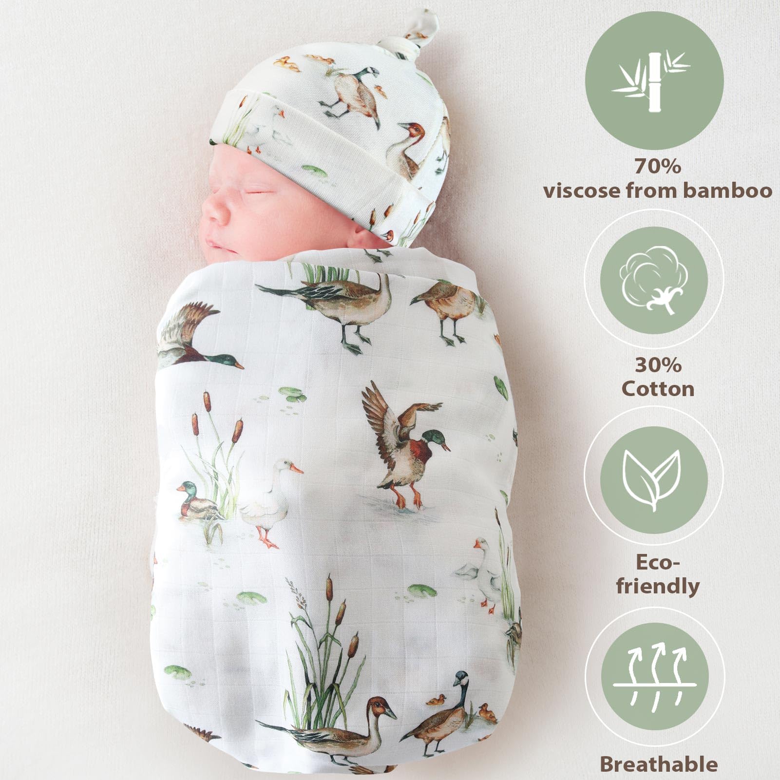 LifeTree bamboo-cotton-muslin-closeup showing breathable, lightweight swaddle for naps.