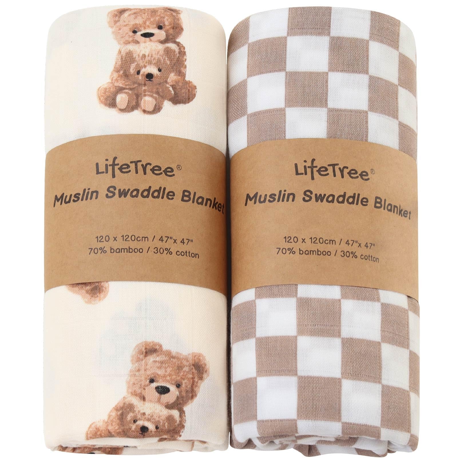 LifeTree bear-pattern swaddle blanket offers cozy warmth for restful newborn sleep.