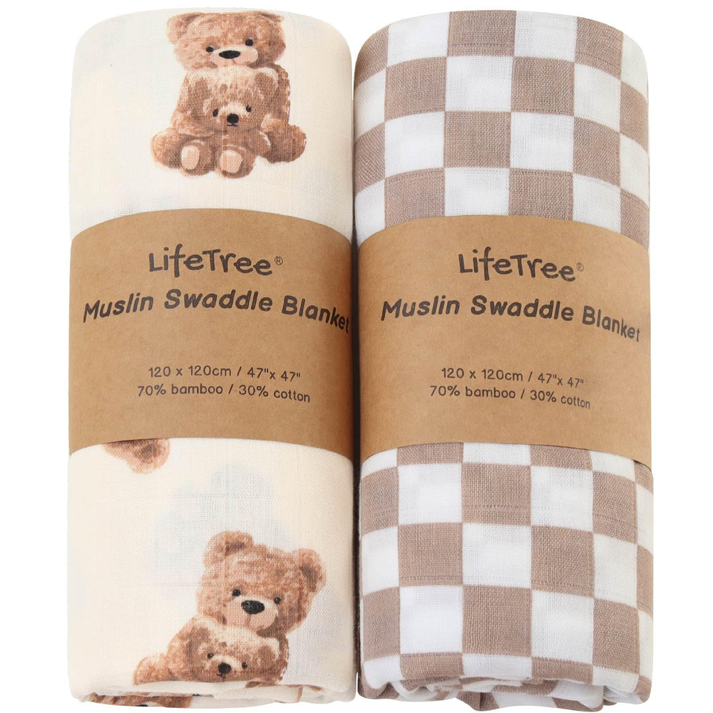 LifeTree bear-pattern swaddle blanket offers cozy warmth for restful newborn sleep.