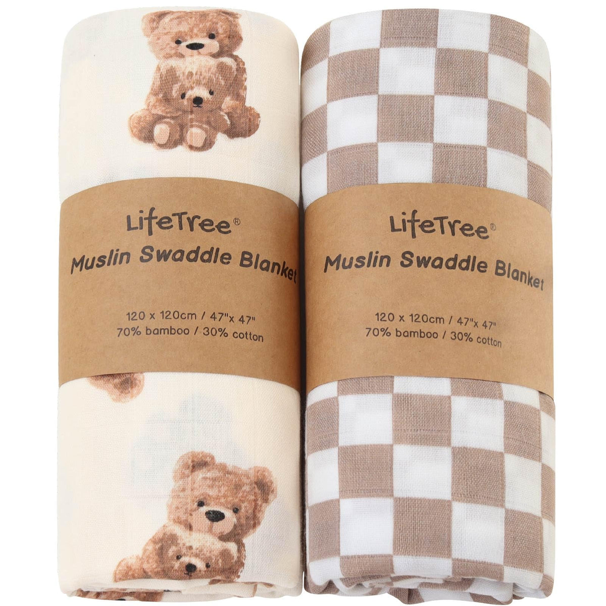 LifeTree bear-pattern swaddle blanket offers cozy warmth for restful newborn sleep.
