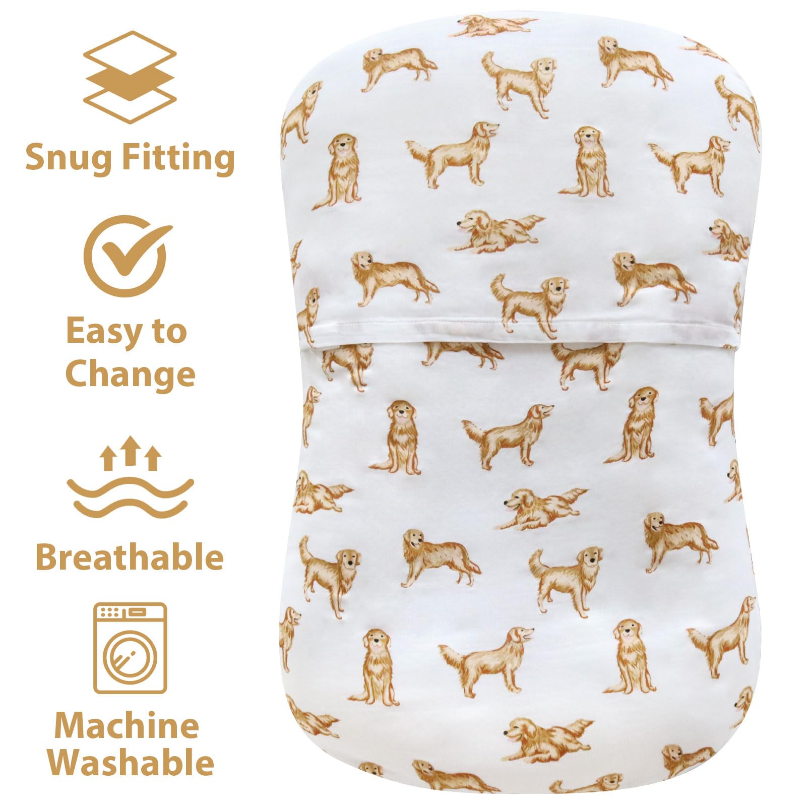 LifeTree cover envelope-closure design shows easy on/off and secure fit for infant loungers.