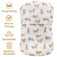 LifeTree cover envelope-closure design shows easy on/off and secure fit for infant loungers.