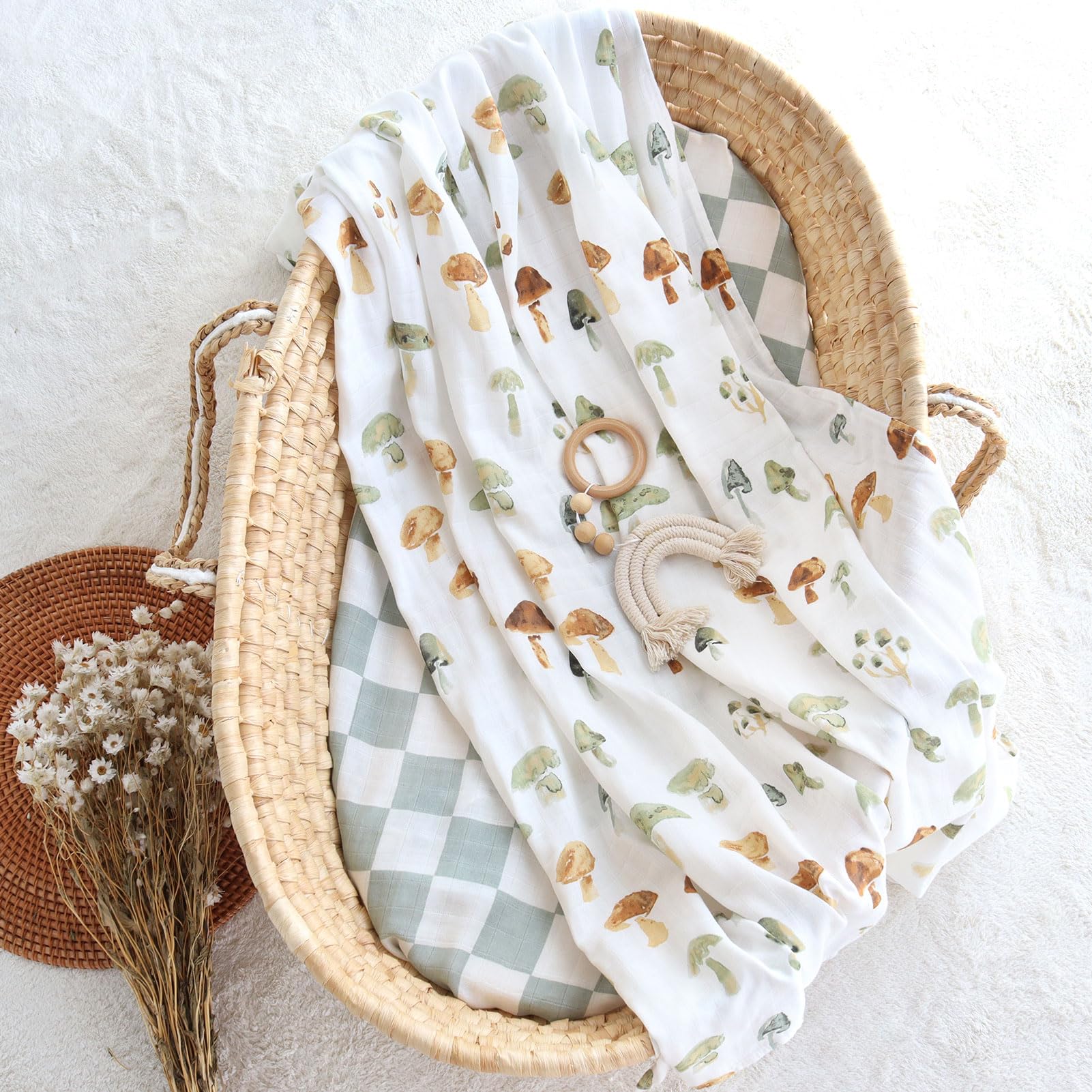 LifeTree mushroom pattern swaddle—stylish and cozy