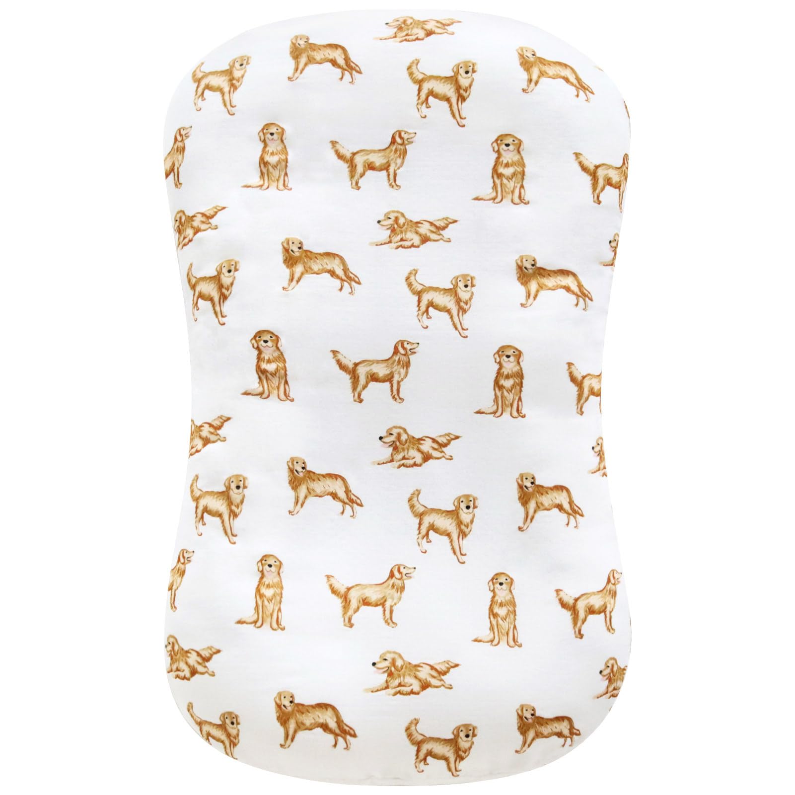 LifeTree muslin baby lounger cover with Golden Retriever pattern shows breathable fabric for newborn comfort.