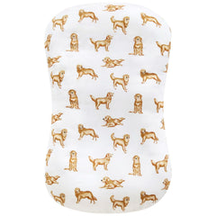 LifeTree muslin baby lounger cover with Golden Retriever pattern shows breathable fabric for newborn comfort.