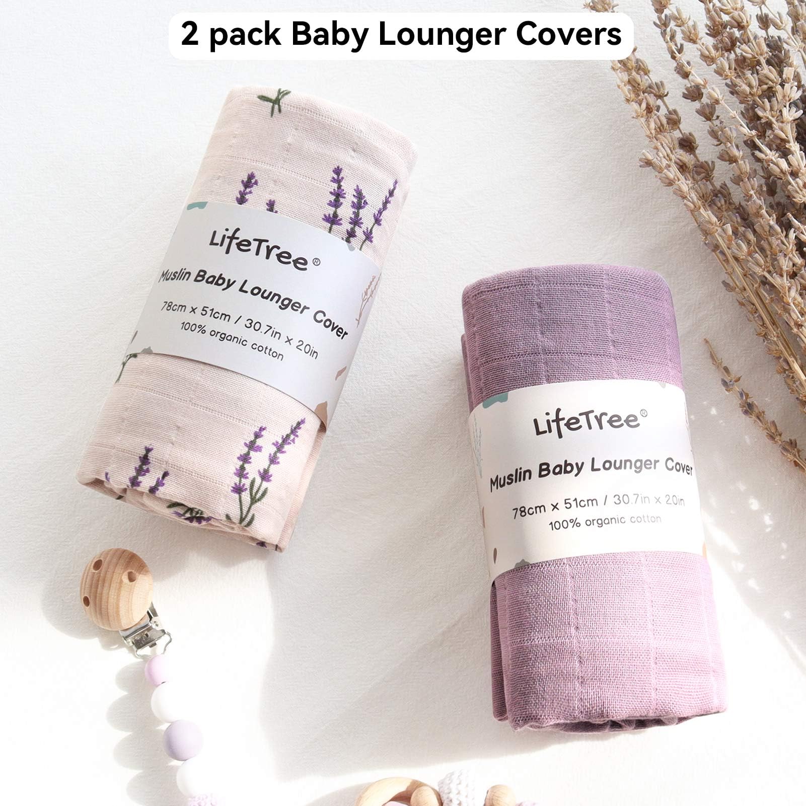 LifeTree nursery-ready cover complements bedding while coordinating with lavender tones.