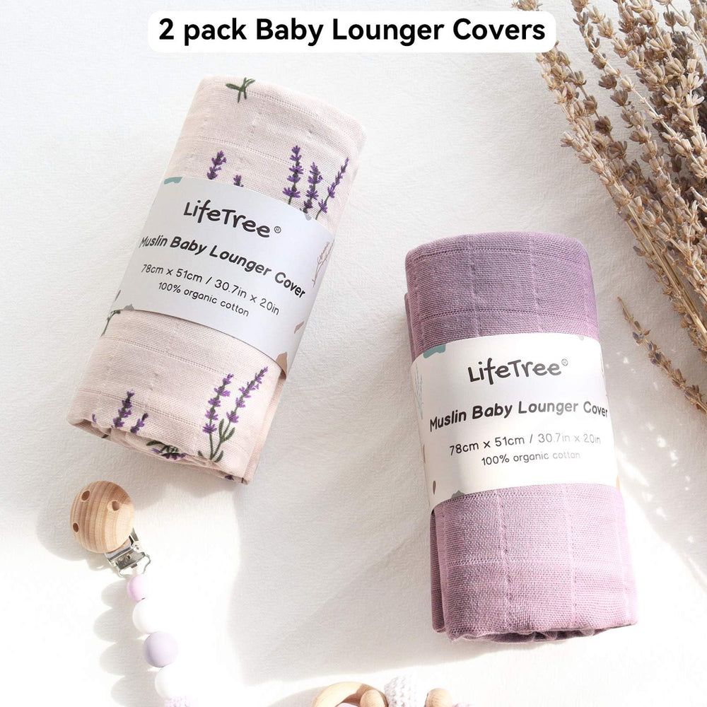 LifeTree nursery-ready cover complements bedding while coordinating with lavender tones.