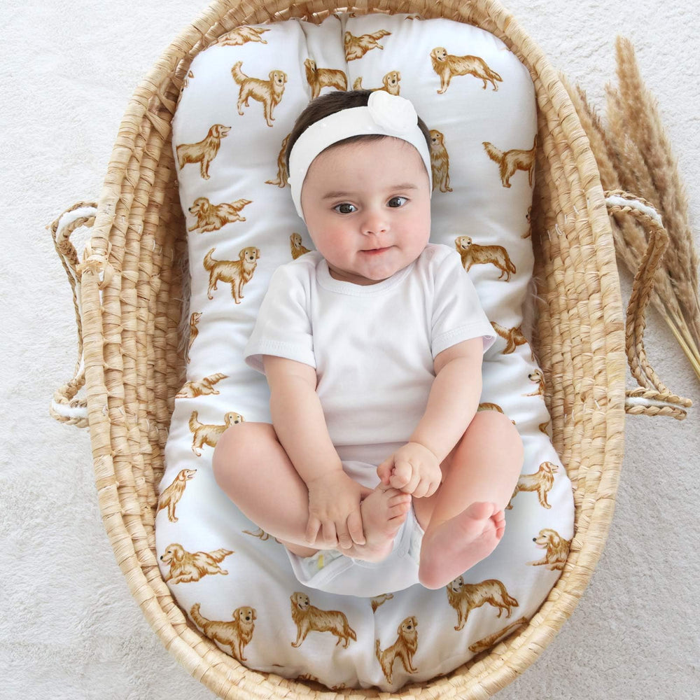 LifeTree muslin baby lounger cover closeup highlights soft, breathable fabric for sensitive newborn skin.